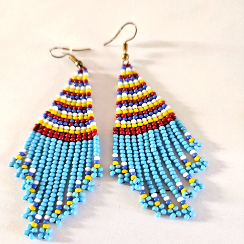 Light blue beaded African earrings